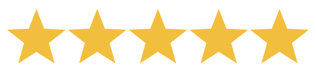 Five yellow stars in a row on a white background, representing the stellar service of a tree company.