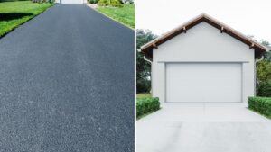 Split image: showing an asphalt driveway and concrete driveway
